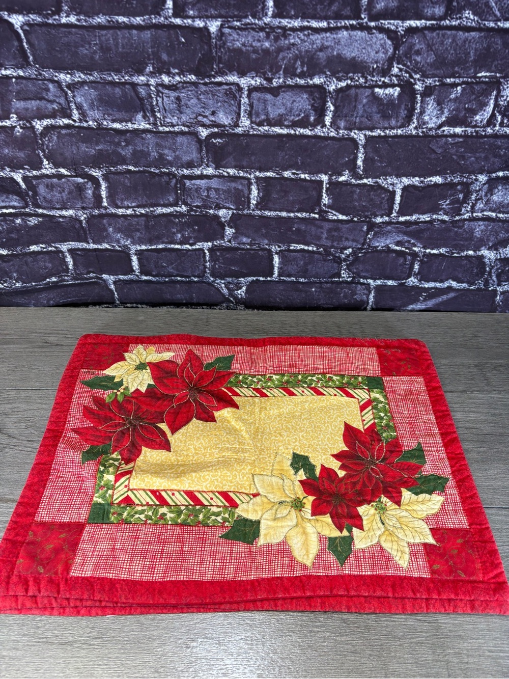 Festive Poinsettia Holiday FabricPlacemats - Red and Cream